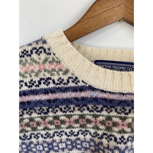 Newton Trading Co 100% Wool Shetland M North Isle Sweater Pink Blue EUC Warm Top - Picture 5 of 9